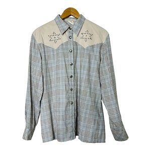 Escada Western Studded Plaid Button up Long Sleeve